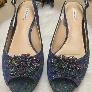 Beautiful multi colored elegant shimmer diamanté kitten heel shoes. New in Box.